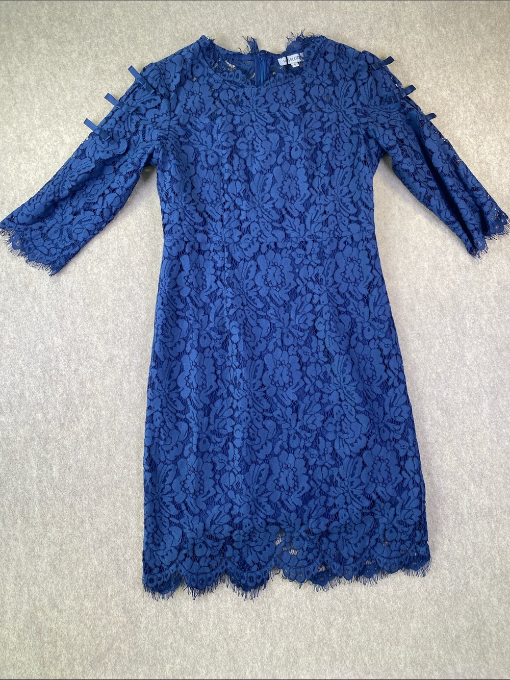NWT MISSLOOK Floral Lace Midi Dress Royal Blue Size‎ 6 Wedding Guest Bow Sleeve